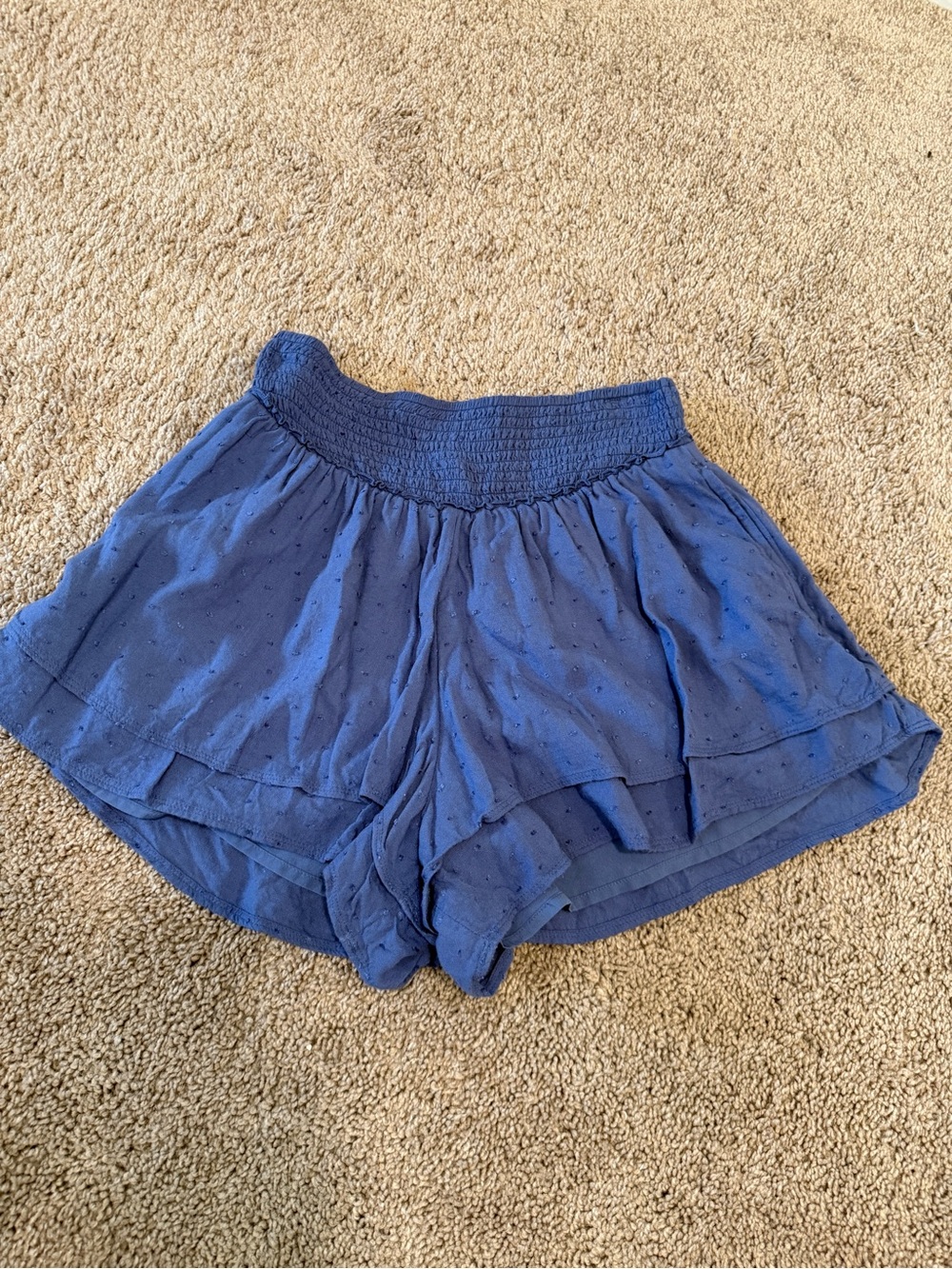 Hollister Blue Smocked Waist Ruffle ultra high rise skirty short